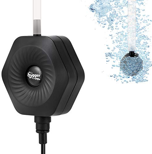 hygger Ultra Silent 1.5W Fish Bowl Aqaurium Mini Air Pump with Accessories, Oxygen Aerator Kit for Fish Tank 0.5-15 Gallon, Comes with 3/16 Inch Air Tubing, Air Stone, AC 110V/60HZ (Black)