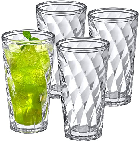 Amazing Abby - Alps - 22-Ounce Insulated Plastic Tumblers (Set of 4), Double-Wall Plastic Drinking Glasses, All-Clear High-Balls, Reusable Cups, BPA-Free, Shatter-Proof, Dishwasher-Safe