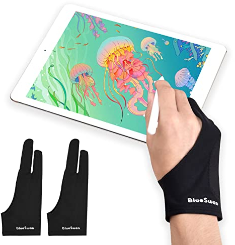BlueSwan Drawing Glove for Graphics Drawing Tablet, High-elastic Breathable Fabric Two Finger Anti-fouling Glove (for right and left-handers, Black),L