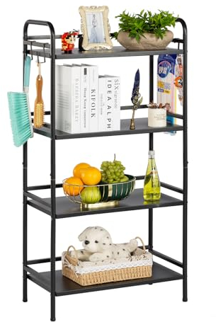 HDANI Bücherregal,Metall Regal,Standregal mit 5 Ebenen,offenes Standregal für Arbeitszimmer,Wohnzimmer,Schlafzimmer,Küche,Industrie-Design,4 S-Haken,60×35×126cm,Schwarz