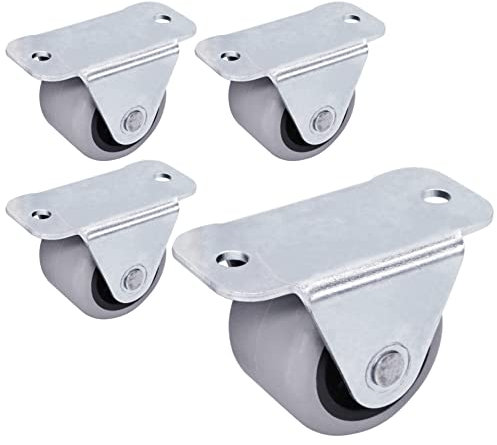SKIR'CO (4 piezas) Ruedas pequeñas para muebles de 30 mm, Ruedas de caucho gris, Ruedas fijas, Ruedas con placa de metal