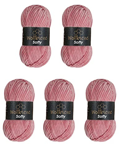 Wollbiene Softy 5 x 100 Gramm chenille wolle zum häkeln Strickwolle, Babywolle, 500 Gramm Chenille Wolle Super Bulky crochet yarn (antik altrosa 37)