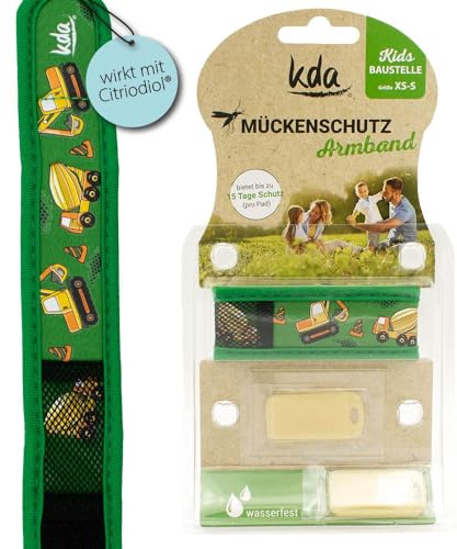 kda Mückenschutzarmbänder für Kinder - Sicherer Mückenschutz - Baustelle & Hund/Katze Design - Nylon (Baustelle) Camping Urlaub Sommer Anti Mücke Schultüte