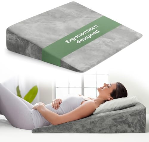 Keilkissen für Bett und Couch, Matratzenkeil, Reflux Kissen [mit 2 Liegezonen], Lesekissen zur Schlaferhöhung Rückenkissen als Bettkopfteil, Betterhöher, Rückenstützkissen, Beinkissen oder Venenkissen