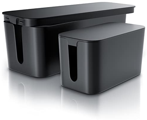 CSL - 2er Set Kabelbox Groß und Klein - XXL Kabelmanagement Box - Kabelkasten - Box zum Kabel verstecken - Schutz und Sicherheit - Anti Rutsch Boden - Schwarz