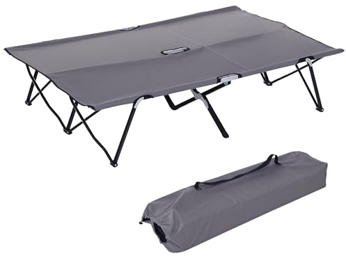 Outsunny Double Camping Bed Camping Cot Foldable Sunbed Outdoor Patio Sleeping Bed Super Light with Carry Bag (Grey)