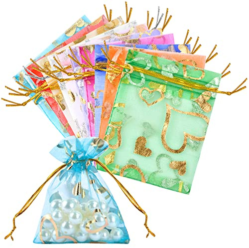 50 Piezas Bolsas de Organza, Bolsas de Organza de Regalo, Bolsas de Organza con Cordón, Multicolor Bolsitas de Organza, para Festivales, Fiestas y Bodas, Dulces