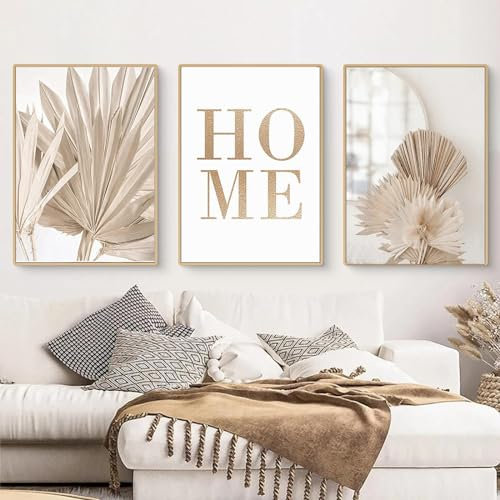 3-teiliges Leinwandbild Set,Moderne Boho Bilder Wohnzimmer Deko Schlafzimmer Wandbilder Beige Kunst Bild ohne Rahmen. (BXMY03, 3 * 30x40cm)