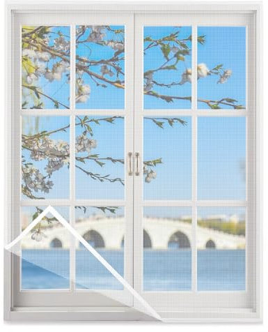 Moustiquaire Fenêtre 55x165cm Toile Moustiquaire Anti-Insectes Moustiques Mouches avec Bande Adhésive Maille Fine Rideau Filet Ecran Moustiquaire sans Perçage,Blanc