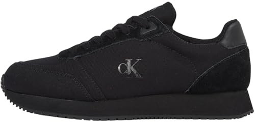 Calvin Klein Herren Runner Sneaker Sock Laceup Canvas mit Logo, Schwarz (Triple Black), 43