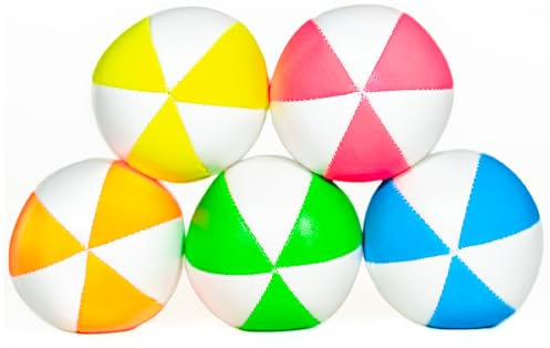 Juggle Dream UV Pro 6 Panel Star Jonglierbälle - 5er Set (Weiß/Leuchtend Gelb, Orange, Grün, Pink, Blau) mit kostenlosem Online-Lernvideo - Geeignet für Profis und Anfänger