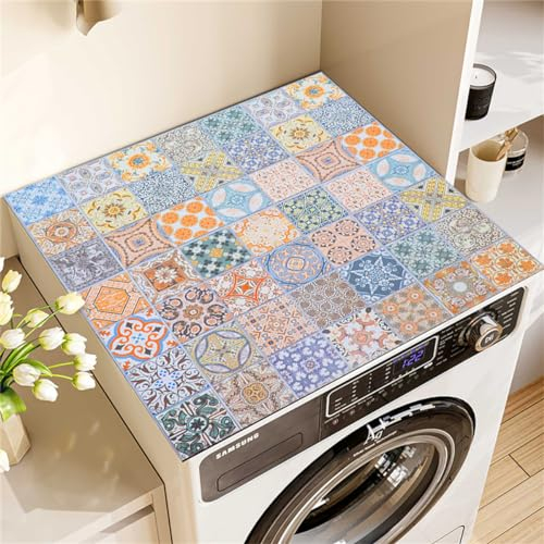 housse machine a laver, tapis protection dessus de lave linge top, souple découpable, imperméable, décor, Housse universelle Machine a Laver pour Machine à Laver Ou Sèche-Linge (Boho,40x50cm)