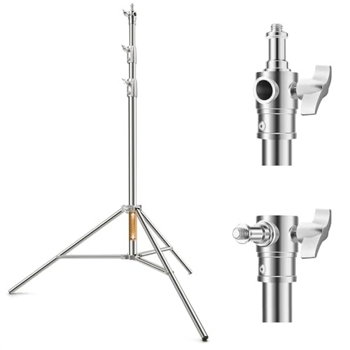 K&F CONCEPT 280cm Soporte de luz de Resorte de Acero Inoxidable, Soporte de luz de fotografía Plegable, Soporte de Alta Resistencia con Adaptador de 1/4'' & 3/8, Last 10kg