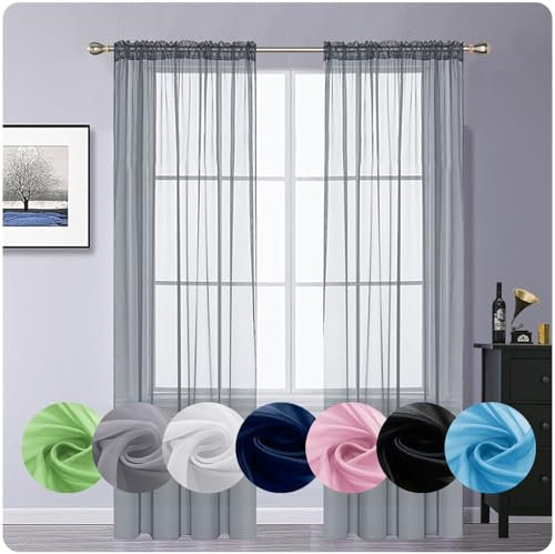 GAIFNAG Gardinen Vorhänge Leinenvorhang mit Ösen 50 x 270 cm Transparent in Leinen-Optik Waschbar in Vielen Bunten Farben Thermovorhang Fenster - Gardinen für Hochzeit Fenster Wohnzimmer, Zart Grün