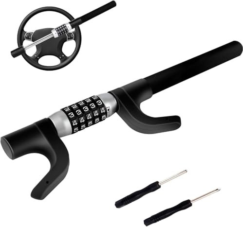 TINMAGI Blocca Sterzo Auto, Antifurto Auto con Serratura a Combinazione, Bloccasterzo Auto Con 2 Cacciaviti, Bloccaggio per Volante Universale per Furgoni, Camion, SUV, Nero