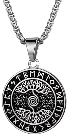 OIDEA Collier tête de loup viking pour homme : tête de loup demi-lune pendentif marteau de Thor avec chaîne de blé Odin cloche lance casque spartiate nordique viking bijoux cadeau pour hommes