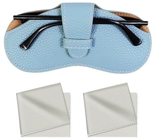 Qufiiry Etui Lunettes, Étui à Lunettes Portable avec Chiffon en Microfibre, Pochette Lunettes Souple, Souple Étuis et Légère Cuir Portable pour Femme Homme（Bleu）