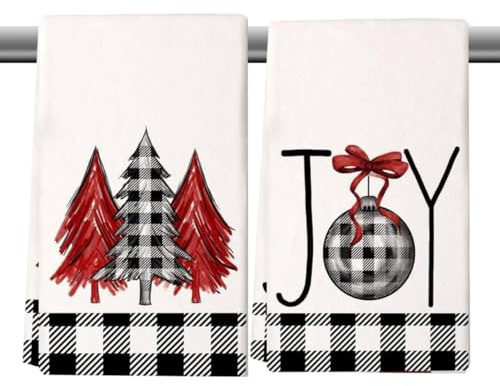 LOMYLM 2STK Weihnachten Geschirrtücher, Weihnachtsdeko Innen Grün Weiß Merry Christmas Geschirrtuch Weihnachtsbaum Schneeflocken Deko Weihnachten Tischdeko Küchentücher Geschirr Reinigungsmittel