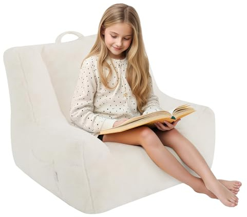 MeMoreCool Kids Bean Bag Chair, Toddler Armchair Comfy Beanbag Sofa with Filling, Plush Child Bean Bags Couch for Girl Boy Reading, 60 x 55 x 55cm, Beige