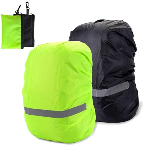 JNYUTEEN 2 Piezas Protector de Lluvia para Mochilas, Funda de Mochila Impermeable con Bandas Reflectantes y Bolsas de Almacenamiento, Cubre Mochila para Senderismo Camping Ciclismo y Viajes