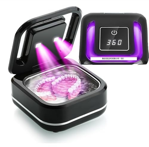 Pulitore ad ultrasuoni per protesi, 45 kHz, con luce UV, professionale, portatile, per allineare i denti, paradenti, testine per spazzolino da denti, Jewelr (nero)