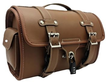 Mqetly Motorcycle Rear Luggage Rack Bag, Motorbike Storage Bag, Side Bags, Sturdy Retro Zippered Luggage Bag for Scooter, Brown