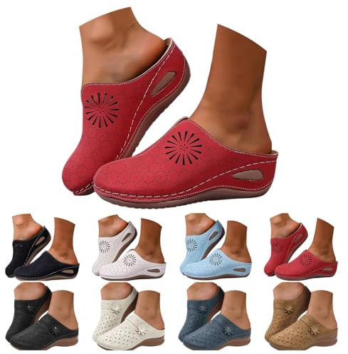 Générique Sabots Femme Orthopédiques Chaussures Compensées Bout Fermé,Sandales et Mules Été Confortable Pantoufles Anti-Dérapantes Respirantes à Enfiler,Sabot ajourées Plage pour Pieds Larges