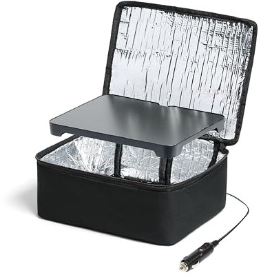 HOTLOGIC Mini Portable Electric Lunch Box - Innovative Food Warmer and Heated Lunch Box for Adults Car/Home - Easily Cook, Reheat, and Keep Your Food Warm - Black (12V)