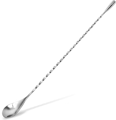 Zulay Premium 12 Inch Stainless Steel Cocktail Spoon - Long Attractive Spiral Design for Layering Drinks - Bar Spoon & Cocktail Mixing Spoon for Cocktail Shakers, Tall Cups & Pitchers (Silver)