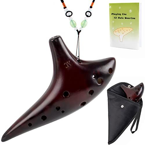 AKLOT Ocarina 12 Holes Alto C Smokey Straw Fired Ceramic Ocarinas with Protective Bag Starter Song Booklet for 15+