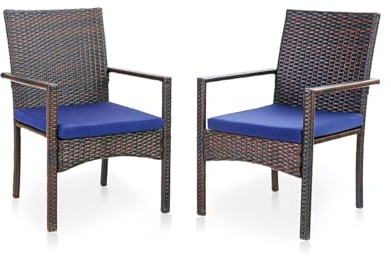 PHI VILLA Wicker Patio Dining Chairs Set of 2 with Removable Cushions