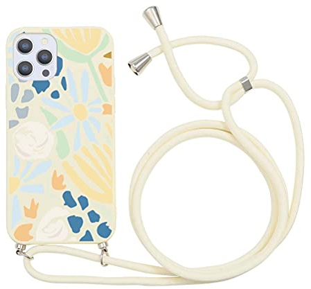 Yoedge Funda con Cuerda para iPhone 12 Mini (5,4) Carcasa de Teléfono con Cadena Cordón Ajustable Ponible Cuello Colgante Correa Silicona Mate AntiChoque Suave TPU para iPhone 12mini, Flor Azul