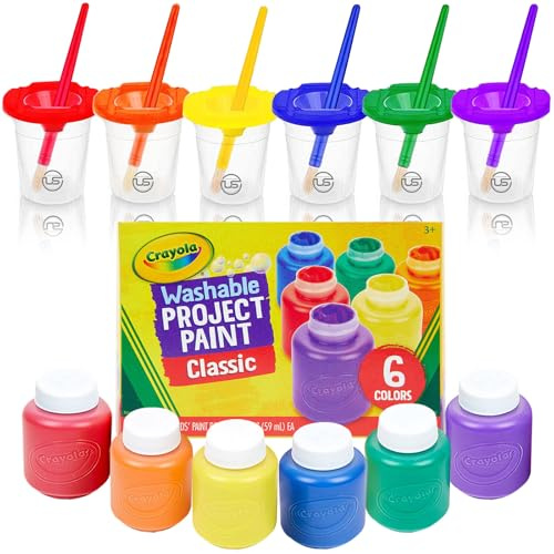 Kids Painting Set, Washable Paint for Kids with Paint Cups, Toddler Paintbrushes, Non Toxic Washable Finger Paints 2 Ounce Each, Gifting bundle Toddler Painting Supplies
