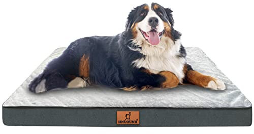 HNUOUNH Hundebett Grosse Hunde, Orthopädisches Hundebett Waschbar Hundekissen Flauschig,Atmungsaktiv Hundematte Hundematratze mit Abnehmbarer Deckel, Anti-Rutsch-Boden, Grau 120x74x10cm