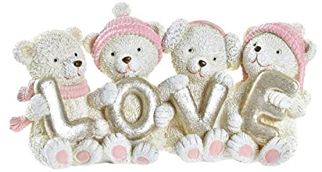 DKD Home Decor Adorno navideño de la Marca, Color Rosa, Crema y Dorado, de Resina (15,5 x 5,5 x 7,5 centímetros)