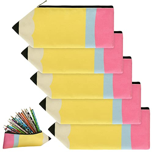 Kisston 6 Pcs Teacher Appreciation Gift Pencil Shaped Case Bulk Pencil Case Kawaii Pouch Portable Bag with Zipper Cute Pen Pouch Bag for Stationery Organizer DIY Supplies