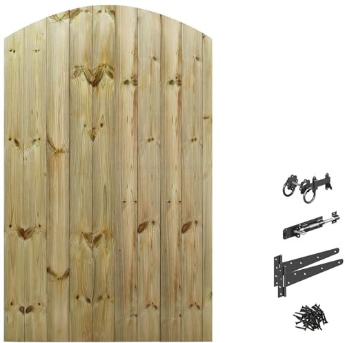 Bespoke Custom Made To Measure UPTO HEIGHT: 6ft (180cm High) Tongue & Groove Fully Framed Arch Top Pathway Garden Pedestrian Gate [Width Between 90CM to 105CM With Ring Latch Hinge Pack