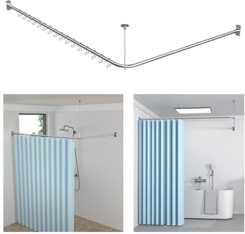 KULACO Duschvorhangstange L Form, Verstellbare Duschstange aus SUS304 Edelstahl, Duschvorhangschiene Ecke 100-120x100-190cm Duschstange inkl. 16 Duschvorhangringe für Badewanne & Dusche