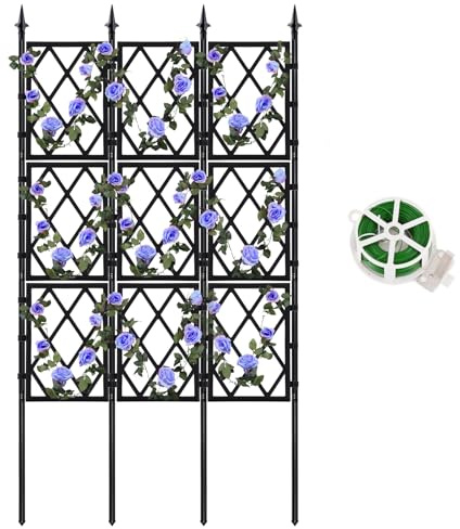 WellSign Garden Trellis for Climbing Plants Outdoor 5.25 FT, Iron Pipe Metal Support Wall Tall Plant Trellis Lattice Fence Plant Support with Garden Twist Tie for Ivy Vines Rose