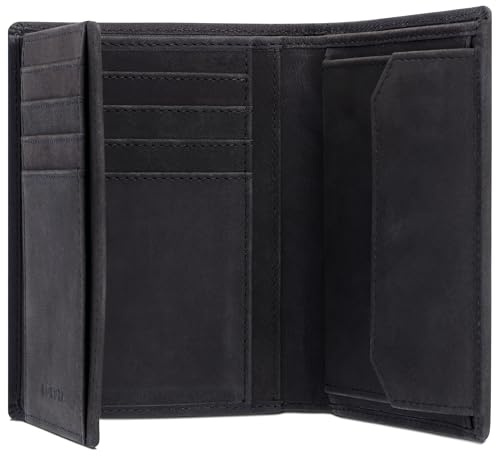 KORUTA Leder Geldbörse Herren mit RFID Schutz I Portemonnaie Groß mit Münzfach I 13 Fächer I Echtleder Geldbeutel für Männer I Brieftasche Wallet Portmonee Schwarz (Hunter)