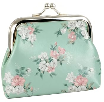 Coin Purse for Women Portable Coin Pouch Small Coin Purse Leather Small Change Pouch Coin Wallet with Kiss Lock for Change Keys Headset Lipstick Green