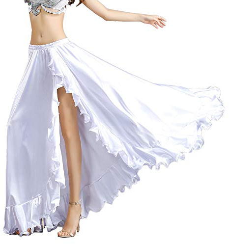 ROYAL SMEELA Belly Dance Costume for Women Belly Dancing Skirts Slit Ruffle Maxi Skirt Dance Dress Bellydance Dancer Outfit White