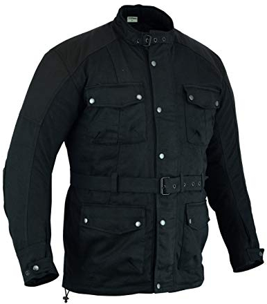 Texpeed Giacca da uomo impermeabile cerata omologata con protezione - Giacca biker lunga invernale con armatura CE (EN 1621-1) Nero - L