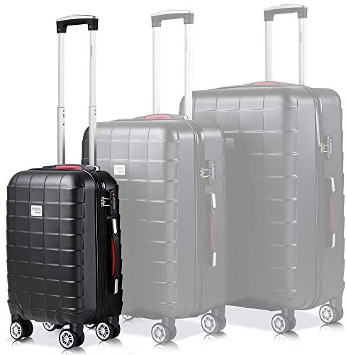 MONZANAŽ Koffer Handgepäck Trolley mit TSA Schloss Zwillingsrollen Teleskopgriff Standfüße Größe M schwarz Reisekoffer Rollkoffer