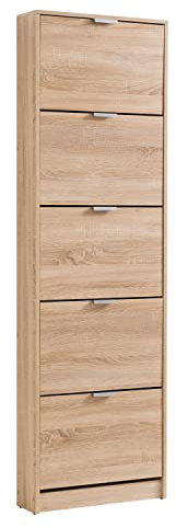 Homestyle4u 2169, Schuhschrank Schmal Braun Schuhregal hoch Schuhkipper Holz Schuhkommode Flur 5 Fächer 58 cm breit