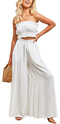 Cocoarm Culotte d'Été pour Femme, Pantalon Évasé Élégant Taille Haute, Blanc, Taille L, Loisirs et Jogging