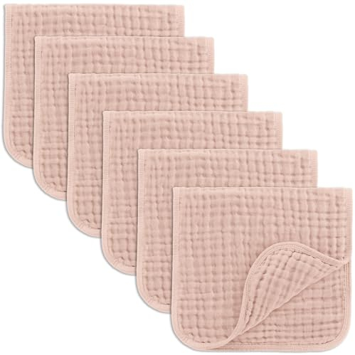 Comfy Cubs Muslin Burp Cloths 50 x 25 cm, Pack of 6 - Large 6-Layer Ultra-Absorbent 100% Cotton for Babies Drool & Messes - Safe & Gentle Baby Burp Cloth Set for Boys & Girls - Blush