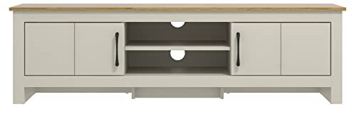 Galano Limestone Wide TV Stand – 150cm Entertainment Unit for up to 65 TV, 2-Door Cabinet, Light Grey