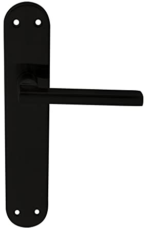 MICEL - 06069 - Juego de manilla para puerta con placa de acero y maneta de aluminio. Color negro. 240 x 45 mm