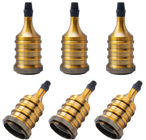 DiCUNO Vintage Lampenfassung E27, Retro Lampenhalter aus Aluminium&Keramik, Edison-Gewinde für Lampe/Birnen, DIY nostalgische Deckenleuchte, Tischleuchte, Retro-Charm, Gewindemantel, Messing, 6er Set